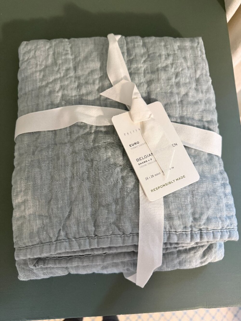 26" x 26" Pottery Barn Belgian Flax Linen Quilted Euro Sham - Mineral Blue